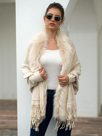 BEAUTIFUL I AM Fringe Open Front Long Sleeve Poncho