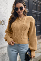 BEAUTIFUL I AM Cable-knit Round Neck Cropped Sweater