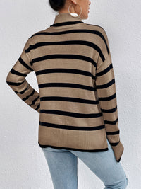 BEAUTIFUL I AM Striped Turtleneck Drop Shoulder Sweater