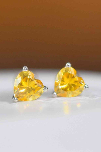 BEAUTIFUL I AM 2 Carat Yellow Heart Moissanite Jewelry Platinum-Plated Earrings