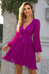 BEAUTIFUL I AM Tied Surplice Neck Pleated Dress