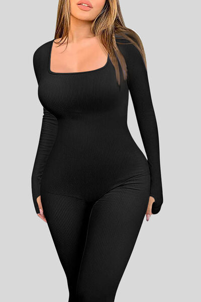 BEAUTIFUL I AM Square Neck Long Sleeve Active Wear Jumpsuit