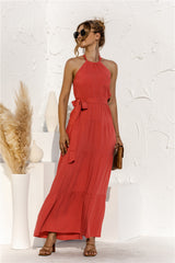 BEAUTIFUL I AM Halter Neck Tie Waist Tiered Maxi Dress