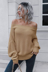 BEAUTIFUL I AM Off-Shoulder Ribbed Long Sleeve Pullover Sweater Shirt