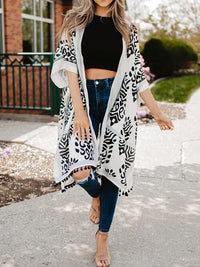 BEAUTIFUL I AM Printed Open Front Slit Cardigan