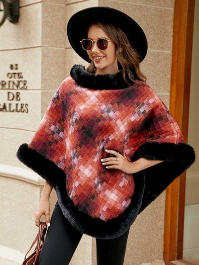 BEAUTIFUL I AM Faux Fur Trim Poncho