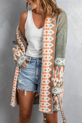 BEAUTIFUL I AM Geometric Open Front Long Sleeve Cardigan