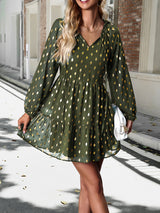 BEAUTIFUL I AM Tie Neck Long Sleeve Polka Dot Dress