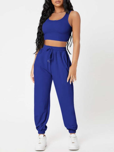 BEAUTIFUL I AM Wide Strap Top and Drawstring Joggers Set