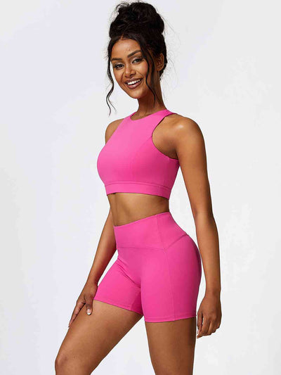 BEAUTIFUL I AM Cutout Cropped Sport Tank and Shorts Active Wear Set