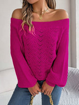 BEAUTIFUL I AM Openwork Off-Shoulder Long Sleeve Sweater