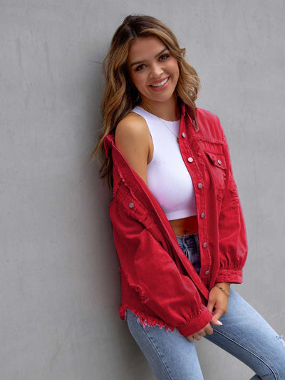 BEAUTIFUL I AM Distressed Drop Shoulder Denim Jacket