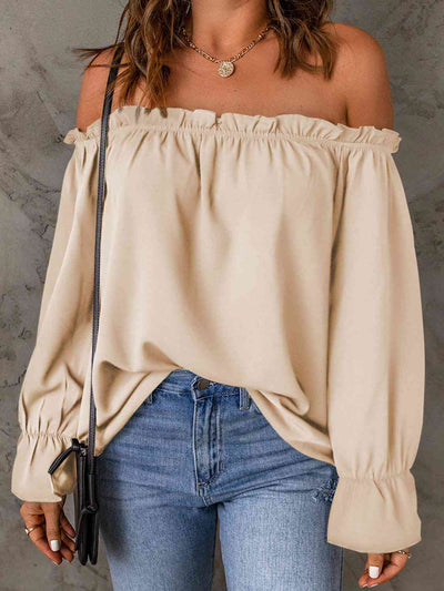 BEAUTIFUL I AM Off-Shoulder Flounce Sleeve Blouse Shirt