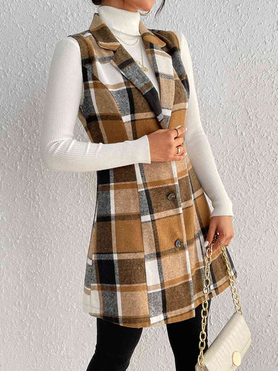 BEAUTIFUL I AM Plaid Lapel Collar Jacket Vest