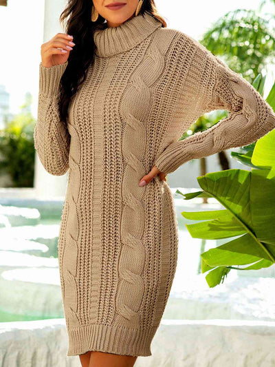 BEAUTIFUL I AM Turtleneck Ribbed Sweater Dress