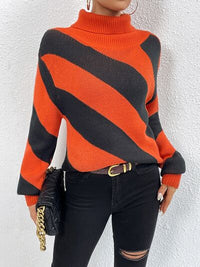 BEAUTIFUL I AM Striped Turtleneck Dropped Shoulder Sweater