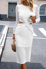 BEAUTIFUL I AM Waffle-Knit Twisted Cutout Long Sleeve Dress