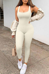 BEAUTIFUL I AM Square Neck Wide Strap Active Wear Jumpsuit