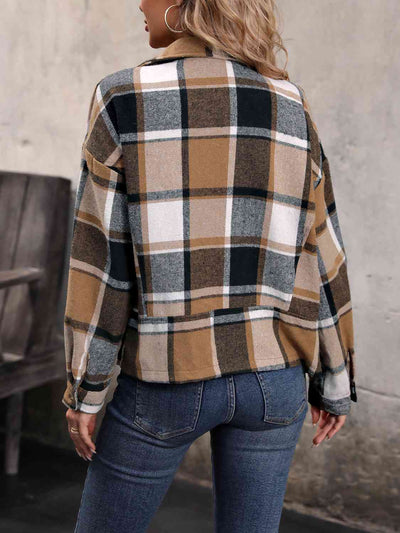 BEAUTIFUL I AM Plaid Collared Neck Long Sleeve Jacket