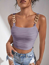 BEAUTIFUL I AM Chain Detail Square Neck Tank Shirt