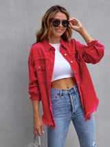 BEAUTIFUL I AM Distressed Drop Shoulder Denim Jacket