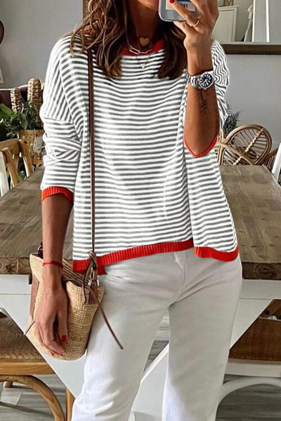 BEAUTIFUL I AM Striped Round Neck Drop Shoulder Shirt