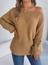 BEAUTIFUL I AM One-Shoulder Lantern Sleeve Sweater