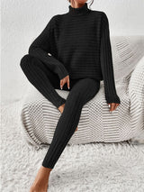 BEAUTIFUL I AM Ribbed Turtleneck Top and Pants Set