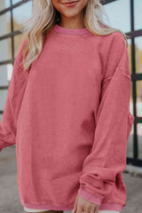 BEAUTIFUL I AM Ribbed Round Neck Drop Shoulder Sweatshirt