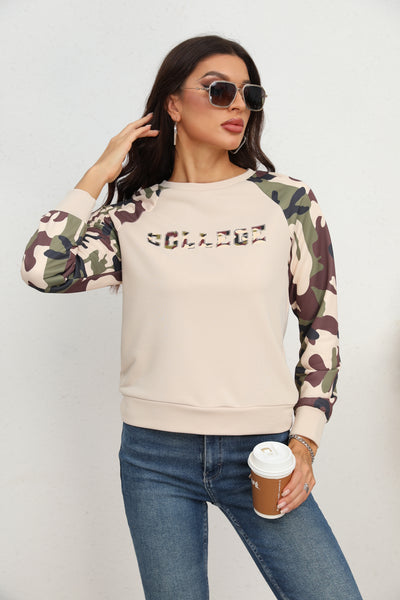 BEAUTIFUL I AM Camouflage Raglan Sleeve Sweatshirt