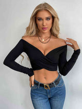 BEAUTIFUL I AM Crisscross Long Sleeve Cropped Top Shirt