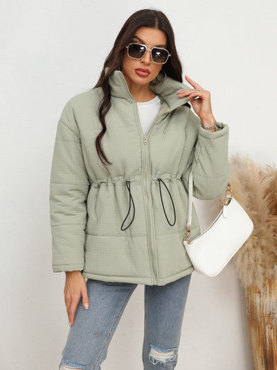 BEAUTIFUL I AM Drawstring Waist Zip-Up Puffer Jacket