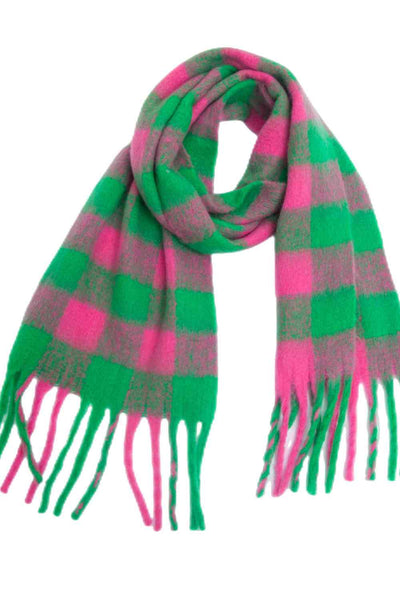 BEAUTIFUL I AM Plaid Fringe Detail Polyester Scarf