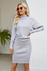 BEAUTIFUL I AM Ribbed Mock Neck Long Sleeve Dress