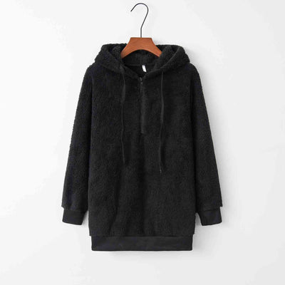 BEAUTIFUL I AM Quarter-Zip Drawstring Teddy Hoodie