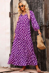 BEAUTIFUL I AM Printed Tie Neck Maxi Dress