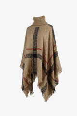 BEAUTIFUL I AM Plaid Turtleneck Raw Hem Poncho