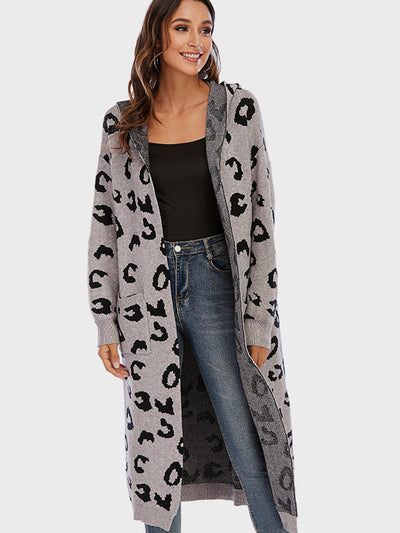 BEAUTIFUL I AM Leopard Hooded Cardigan with Pockets