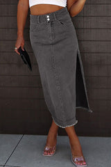 BEAUTIFUL I AM Raw Hem Slit Pocketed Midi Denim Dress Skirt