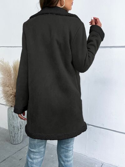 BEAUTIFUL I AM Contrast Button Up Lapel Collar Long Sleeve Jacket Coat