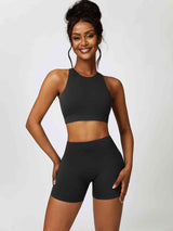 BEAUTIFUL I AM Cutout Cropped Sport Tank and Shorts Active Wear Set