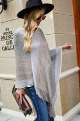 BEAUTIFUL I AM Color Block Fringe Hem Poncho