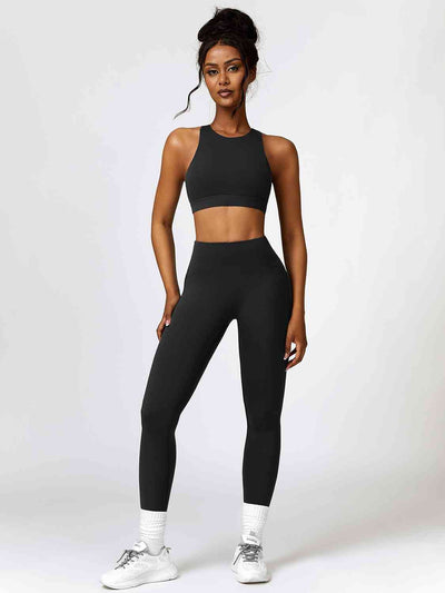 BEAUTIFUL I AM Cutout Cropped Sport Tank and Leggings Active Wear Set