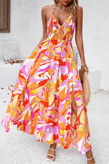 BEAUTIFUL I AM Smocked Slit Tied Printed Dress