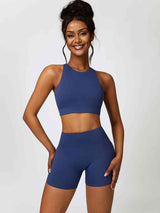 BEAUTIFUL I AM Cutout Cropped Sport Tank and Shorts Active Wear Set