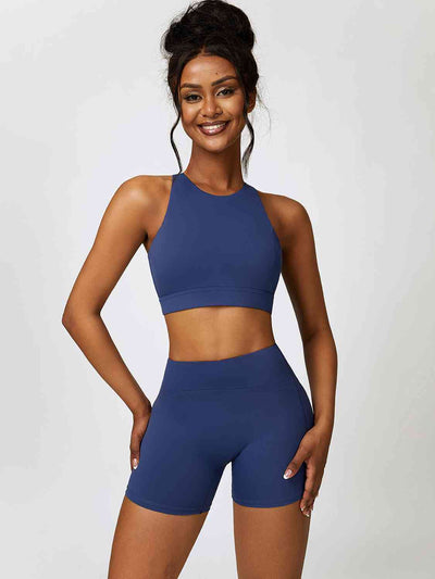 BEAUTIFUL I AM Cutout Cropped Sport Tank and Shorts Active Wear Set