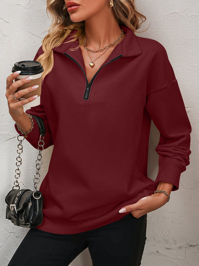 BEAUTIFUL I AM Zip-Up Dropped Shoulder Sweatshirt