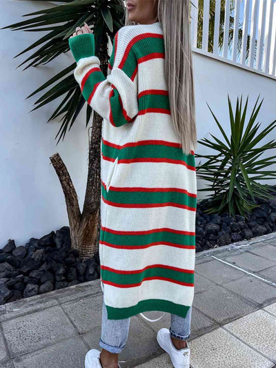 BEAUTIFUL I AM Striped Open Front Longline Cardigan