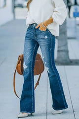 BEAUTIFUL I AM Button Fly Distressed Wide Leg Jeans