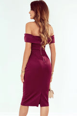 BEAUTIFUL I AM Off-Shoulder Zip-Back Slit Dress